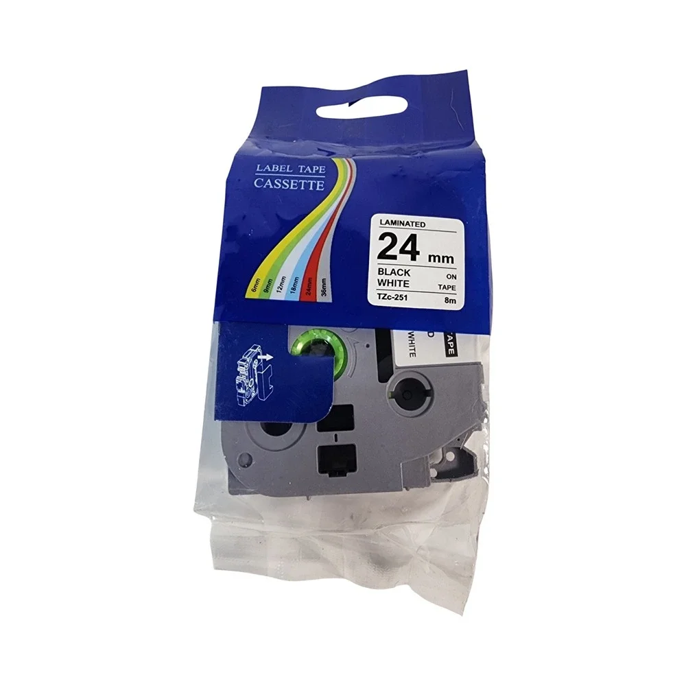 Laminated Label Tape Cassette 24mm‎ Black White TZc-251 8m for P-Touch 0.94 Inch
